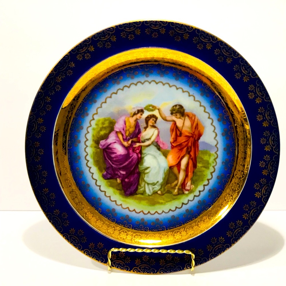 Vintage Gloria Bavaria Fine Porcelain Rembrandt Germany Cobalt Cabinet Plate 11”